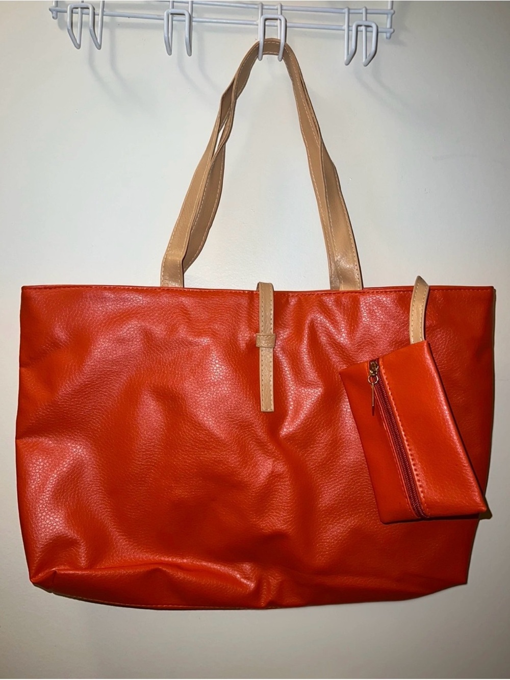 Red Tote Bag with Tan Handles - Classic Everyday Carry